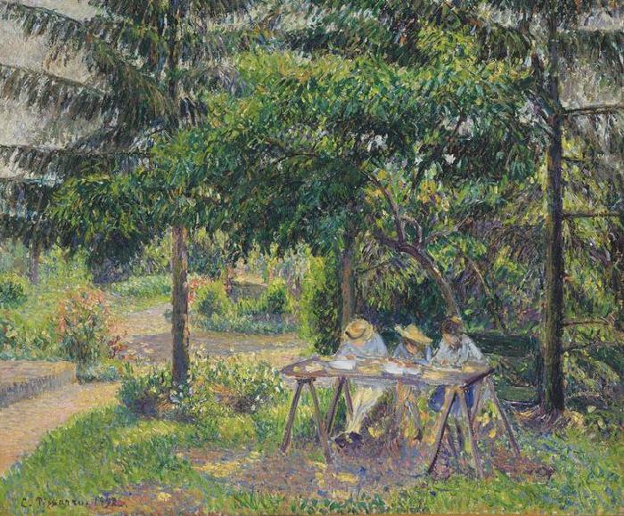 Camille Pissarro Enfants attables dans le jardin a Eragny, oil painting image